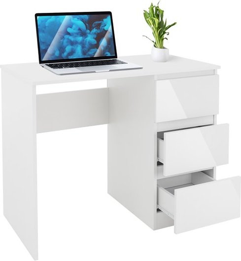 ML-Design Schreibtisch mit 3 Schubladen in Weiß aus Pressspan, B/T/H: 90 x 50 x 76 cm - Bild 1