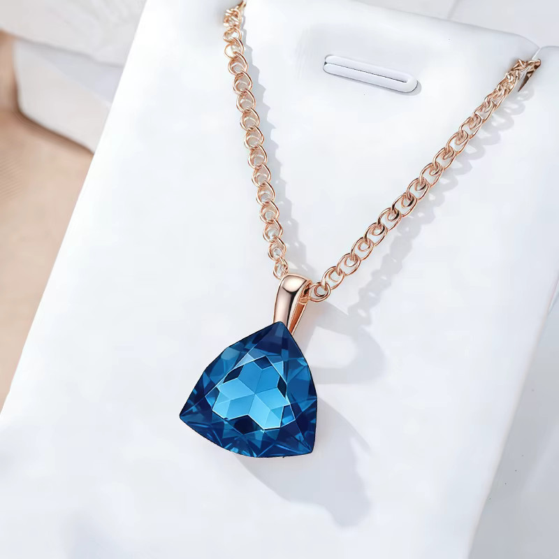Wbmqda Halskette mit blauem Stein-Anhänger, 585 Gold, Roségold, Zirkonia, Damen - Bild 2