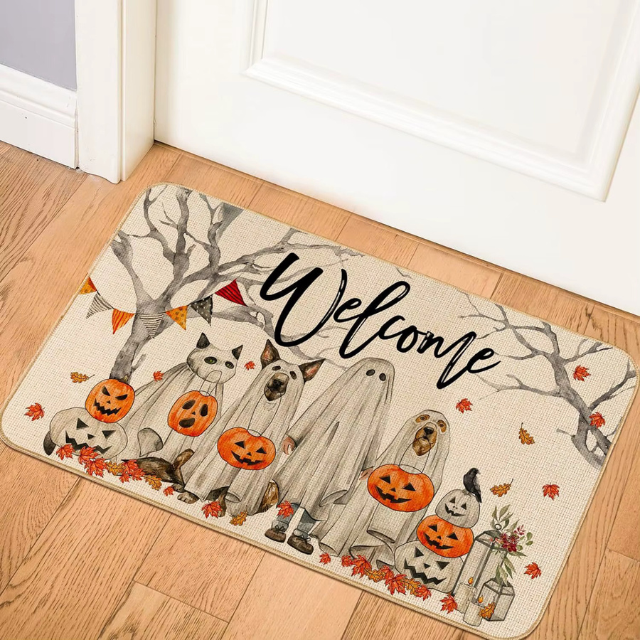 VIKAMA Halloween-Fußmatte mit Kürbis-Motiv, rutschfeste Dekomatte für Outdoor und Indoor, Mehrfarbig, B/T: 60 x 40 cm - Bild 1