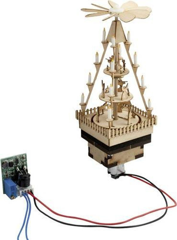 NOCH Weihnachtsmarkt-Pyramide aus Holz in Braun und Beige mit Teelicht-Halterung - Bild 1
