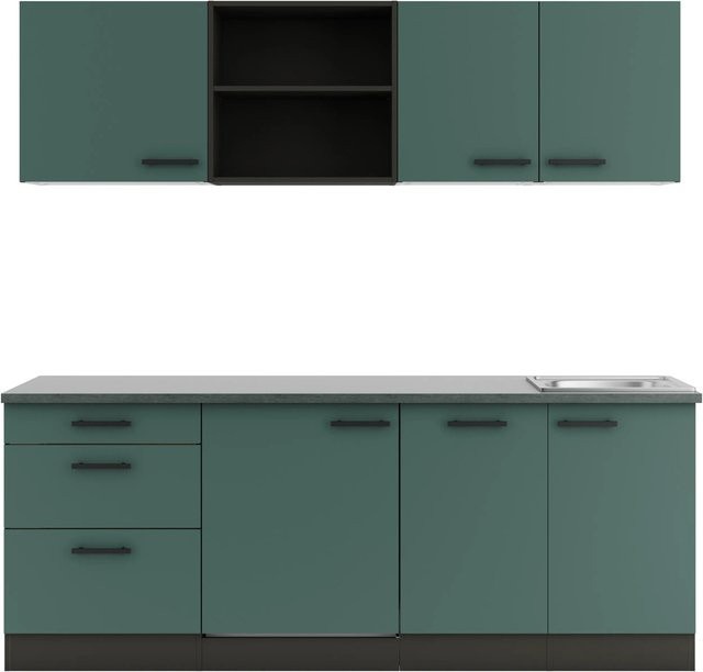 OPTIFIT Verona405 Küchenzeile in Steingrün mit modernem Design und melaminbeschichteter Qualitätsspanplatte, Breite: 210 cm - Bild 1