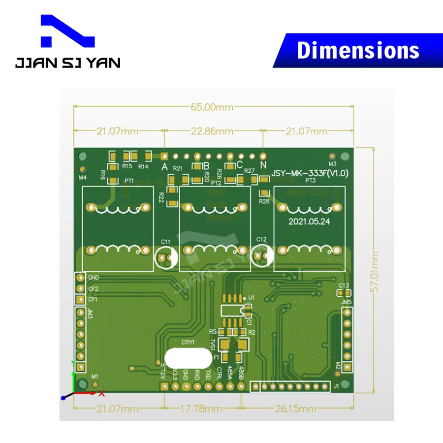 JSY-MK-333 Stromenergie-Messmodul für 100A AC Dreiphasen-Vierleiter mit RS485 TTL Modbus-RTU Kommunikation - Bild 3