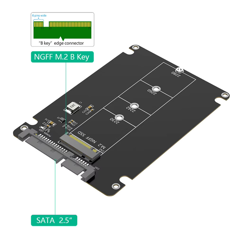 ALLOYSEED M.2 NGFF B-Key zu 2,5 Zoll SATA III SSD-Gehäuse, Schwarz - Bild 3