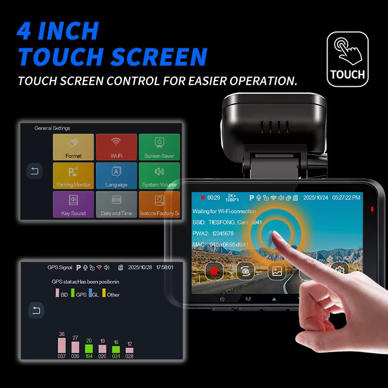 XUOIB RX4C 2K 4CH GPS Dashcam mit IMX662 Sensor, externer Links- und Rechtskamera sowie 4 Zoll Touchscreen in Schwarz mit 24H Parküberwachung - Bild 2