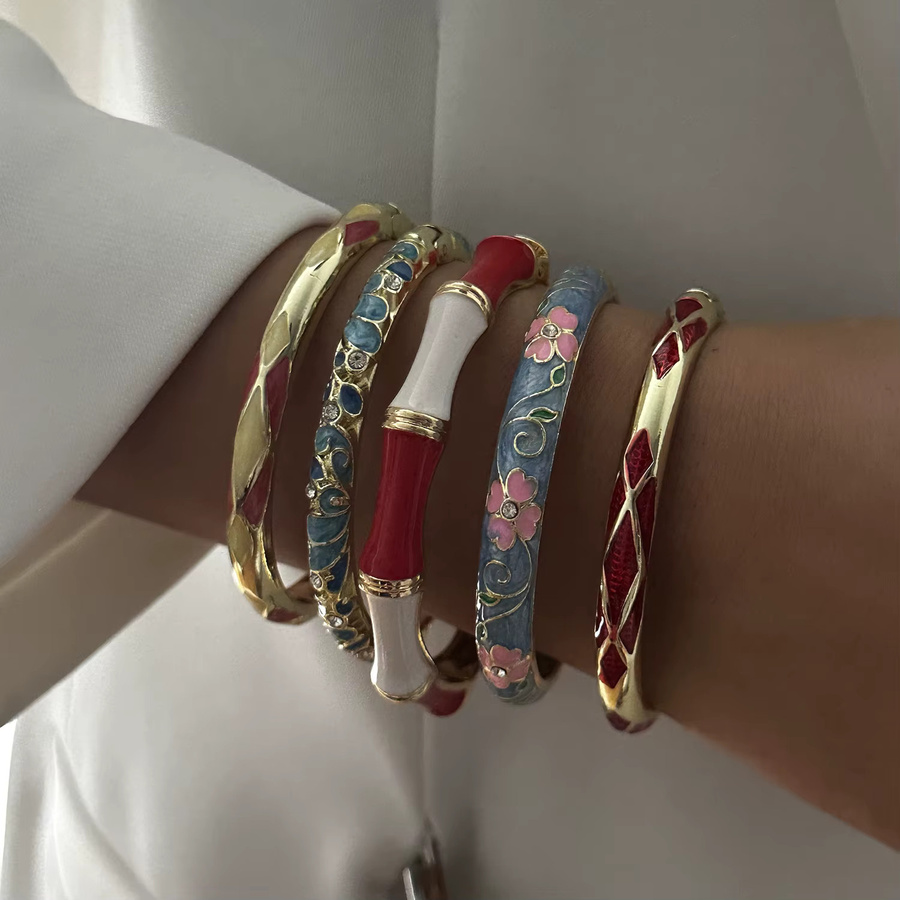 Harlermoon Stapelarmreif, Blumen-Emaille, Gold, Damen, Vintage - Bild 5