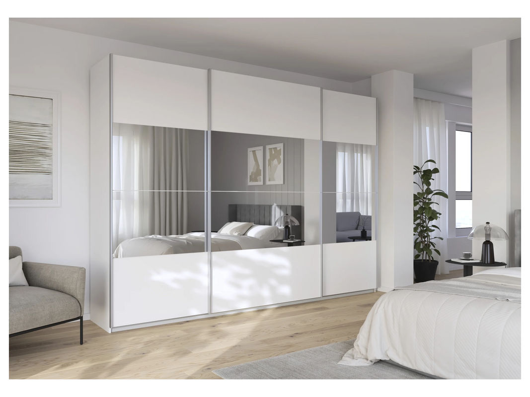 RAUCH ORANGE Quadra Schwebetürenschrank mit Spiegelelementen in Weiß, B: 315 cm, H: 230 cm - Bild 2
