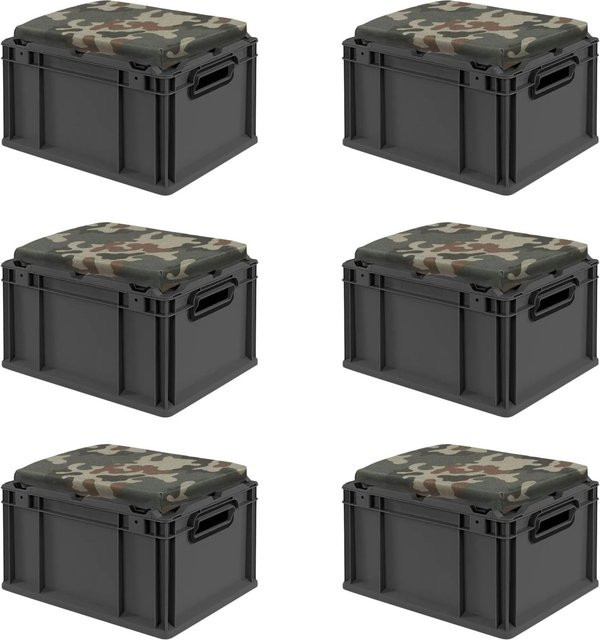 PROREGAL Sparset 6x Eurobox Nextgen Seat Box Camouflage, Farbe: Camouflage/Schwarz/Grün/Multicolour, H x B x T: 26,5 x 30 x 40 cm, Volumen: 20 Liter - Bild 1