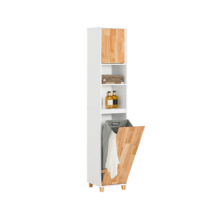 SoBuy Badezimmerschrank Weiß mit ausklappbaren Wäschesäcken und Regalfächern BZR74-W, H: 170 cm, B: 32 cm, T: 31 cm - Bild 5