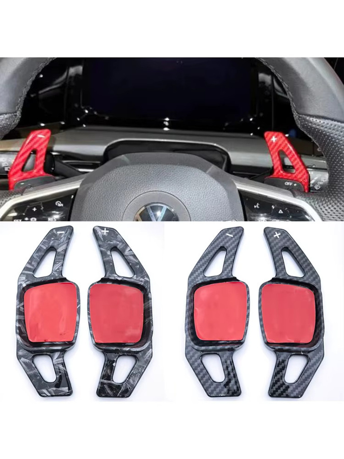 Lenkrad Schaltwippen Set aus Kohlefaser-Druck für VW Tiguan ab 2019 und Golf 8 MK8 in Schwarz, 2 Stück - Bild 4