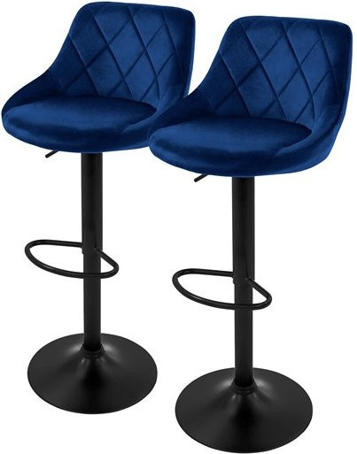 ML-Design Barhocker 2er Set aus blauem Samt mit Rückenlehne und Fußstütze höhenverstellbar - Bild 1