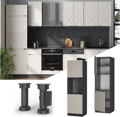 Vicco Vorratsschrank Fame-Line in Anthrazit, Grau und Beige mit 2 Türen und Soft-Close-Scharnieren, Breite: 60 cm