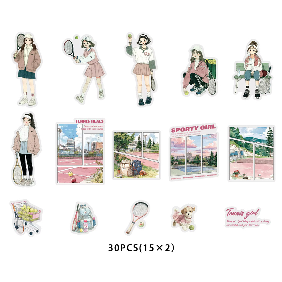 Etori Life Tennis-Themed-Tagebuchaufkleber, 30-teiliges Set - Bild 2