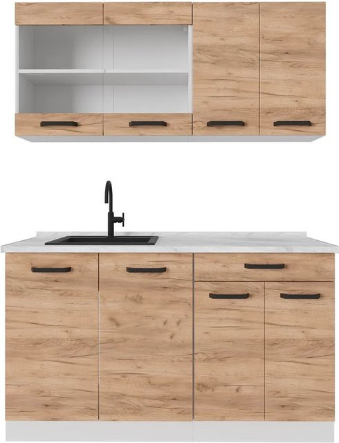 Vicco R-Line Küchenzeile Goldkraft Eiche und Weiß, moderne Küchenzeile ohne Elektrogeräte, Breite: 140 cm - Bild 1