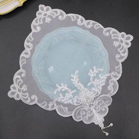 Yiran Furniture Tischset aus Baumwolle mit Blumenstickerei und weißen Perlen, grau, B/B: 28 x 28 cm