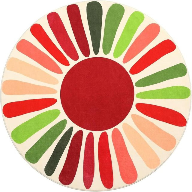 Runder Boho-Teppich von Binchi Furniture mit Regenbogen-Sonnen-Druck, waschbar und rutschfest, Multicolour, Durchmesser: 160 cm - Bild 1