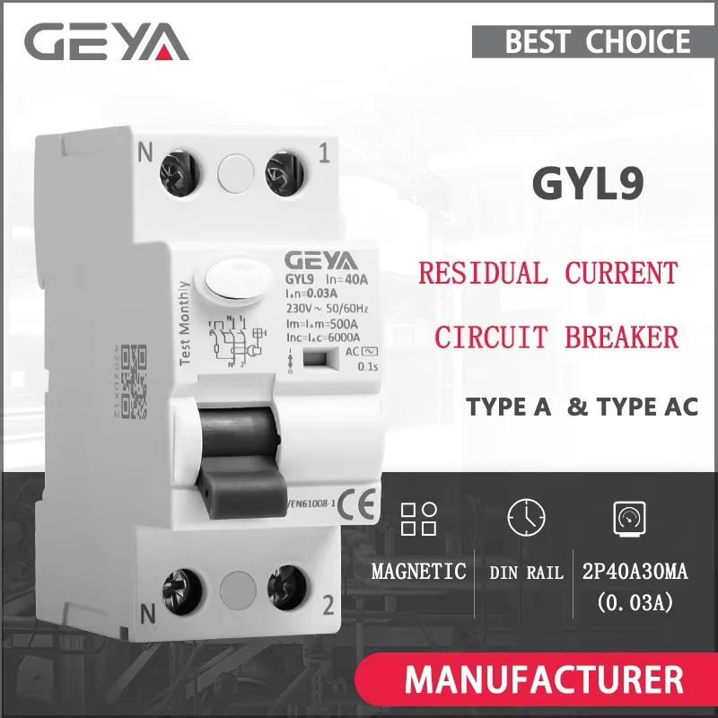 GEYA GYL9 Fehlerstromschutzschalter RCCB Typ AC und Typ A, 2 Stück, 40A, 30mA, Weiß - Bild 1