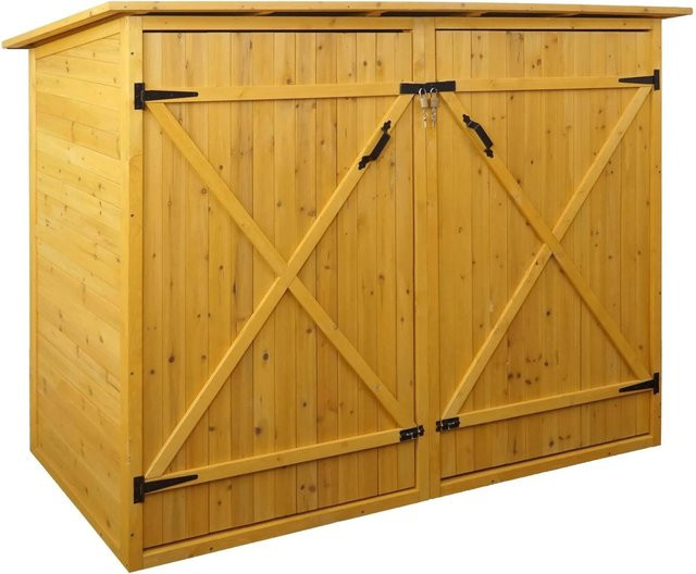 PROREGAL Fahrradgarage aus Tannenholz in Braun, abschließbarer Geräteschuppen mit 2 Türen, H x B x T: 152 x 184 x 98 cm - Bild 1