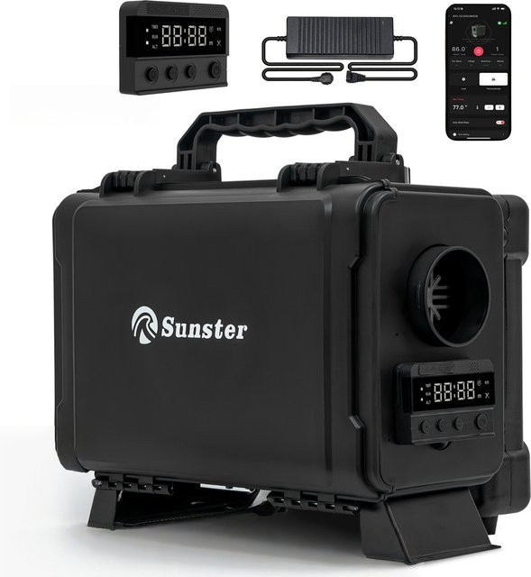 Sunster HTB1 Diesel-Luftheizer 8KW mit GSM LTE 4G App-Steuerung und automatischem Thermostat, Standheizung für Campingfahrzeuge und Wohnmobile, Schwarz - Bild 1