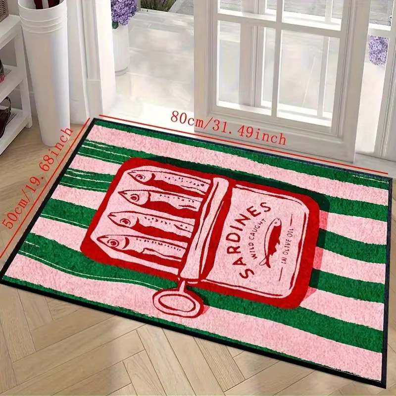 VIKAMA Kreative Matte mit Sardinen-Druck in Dosen, rutschfest, schmutzabweisend und waschbar, rechteckiger Teppich in Multicolour, B/T: 60 x 40 cm - Bild 4