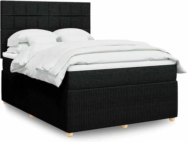 vidaXL Boxspringbett mit Matratze Schwarz, Hybrid-Bett mit USB-Ladeport und Unterbettbeleuchtung, B/T: 160 x 200 cm - Bild 1