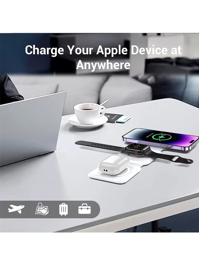 KEPHE 3-in-1 Faltbares Magnetisches Kabelloses Ladegerät in Weiß, Kompatibel mit iPhone 12-15 Serie und AirPods 2/3/Pro - Bild 6