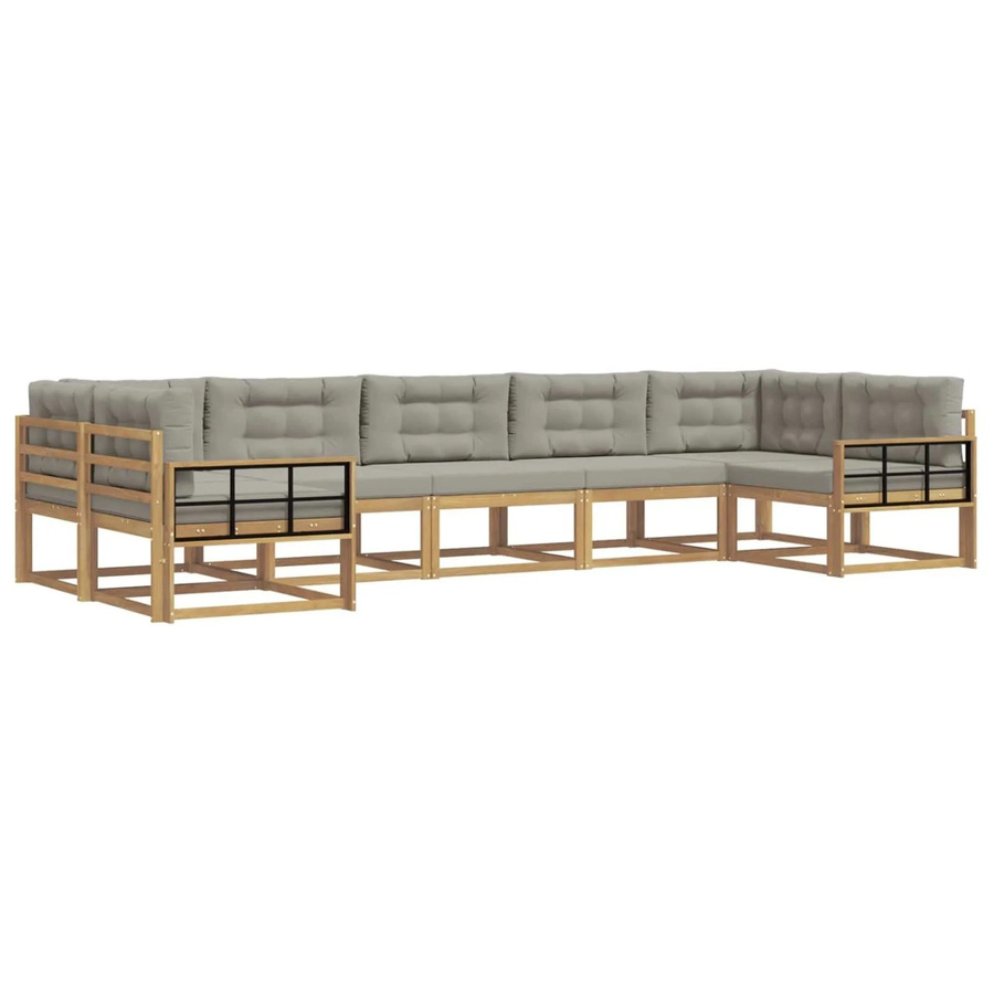 vidaXL Outdoor-Sofagarnitur in L-Form mit 7 Kissen aus Akazienholz in Weiß und Grau - Bild 2