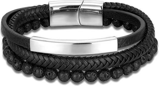 YULIN Armband, Edelstahl, Blaues Leder, Perlen, Herren, 21cm - Bild 1