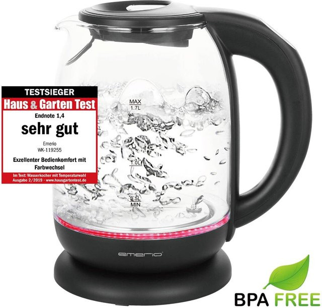 Emerio Glas-Wasserkocher WK-119255.5 in Schwarz mit 1,7 l Volumen - Bild 1