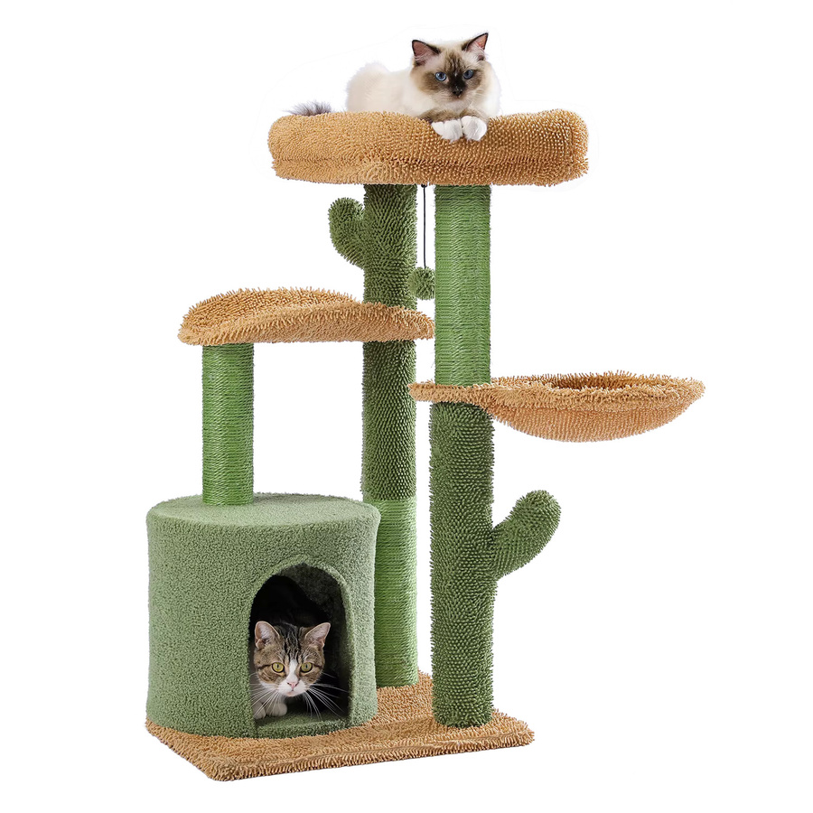 PEQULTI Kaktus-Kratzbaum für Katzen mit Korbliege, Höhle und Sisal-Elementen - Bild 5