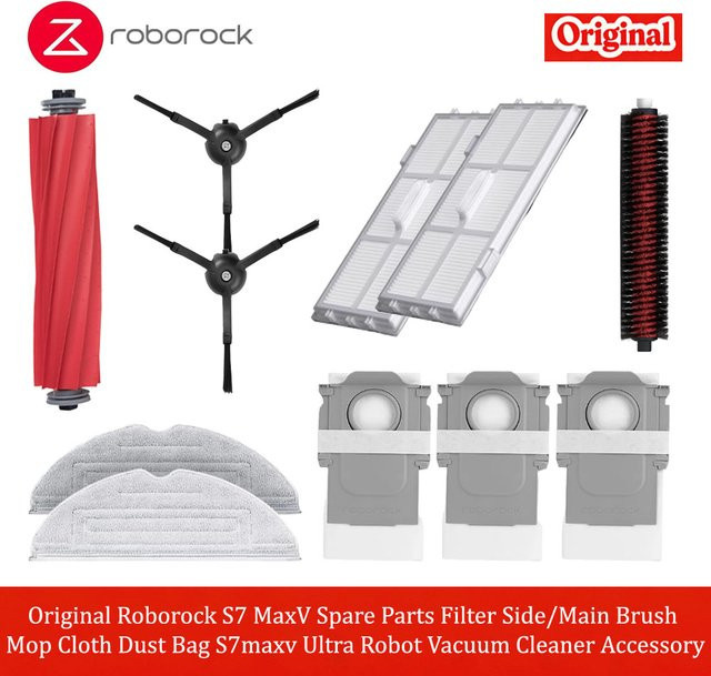 Roborock S7 MaxV Ersatzteil-Set mit Filter, Seitenbürste, Hauptbürste, Wischmopp und Staubbeuteln für Roboterstaubsauger S7 MaxV Ultra - Bild 1