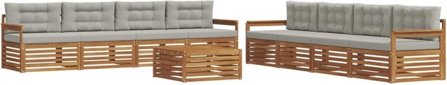 vidaXL Outdoor-Sofagarnitur aus Akazienholz mit Kissen, 9-teiliges Set in Braun und Hellgrau - Bild 1