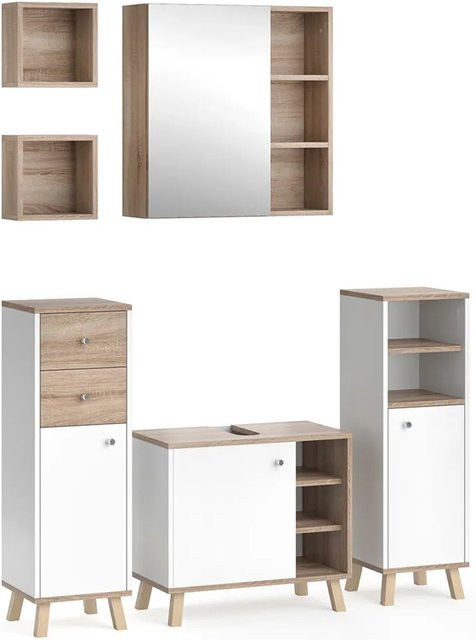 Vicco Badmöbelset Senyo in Schwarz/Weiß mit Midischrank, Waschtischunterschrank und Spiegelschrank im skandinavischen Design - Bild 2