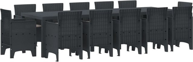 vidaXL 13-teilige Garten Essgruppe aus Poly-Rattan mit Kissen in Anthrazit - Bild 1