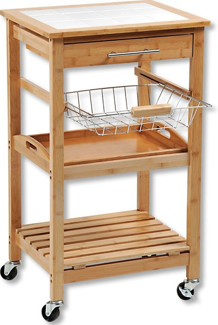 Kesper Küchenwagen aus FSC-zertifiziertem Bambus und Fliesen in Braun mit Rollen und Servierfächern, B/T/H: 81,0 x 48,0 x 38,0 cm - Bild 1
