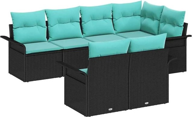 vidaXL Garten-Sofa-Set aus Poly-Rattan in Schwarz mit 7 Kissen in L-Form für Terrasse und Garten - Bild 1