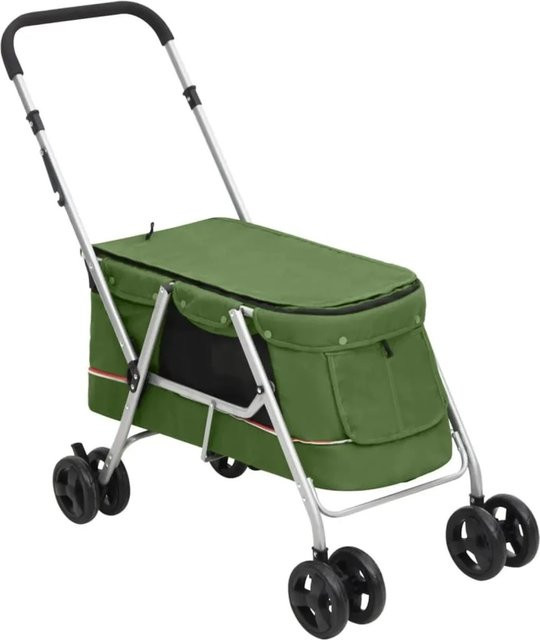 vidaXL Hundewagen faltbar in Grün aus Leinenstoff und Stahl, B/T/H: 100 x 49 x 96 cm - Bild 1