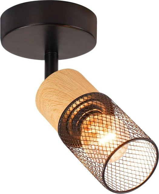 NETTLIFE Deckenstrahler aus Metall und Holz in Braun im Industrial Design mit E14 Fassung und verstellbarem Zylinder - Bild 1