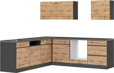 Winkelküche Held Möbel Tampa in Braun und Grau mit Melaminharz-beschichteter Arbeitsplatte, B/T/H: 240 x 60 x 200 cm - Bild 1
