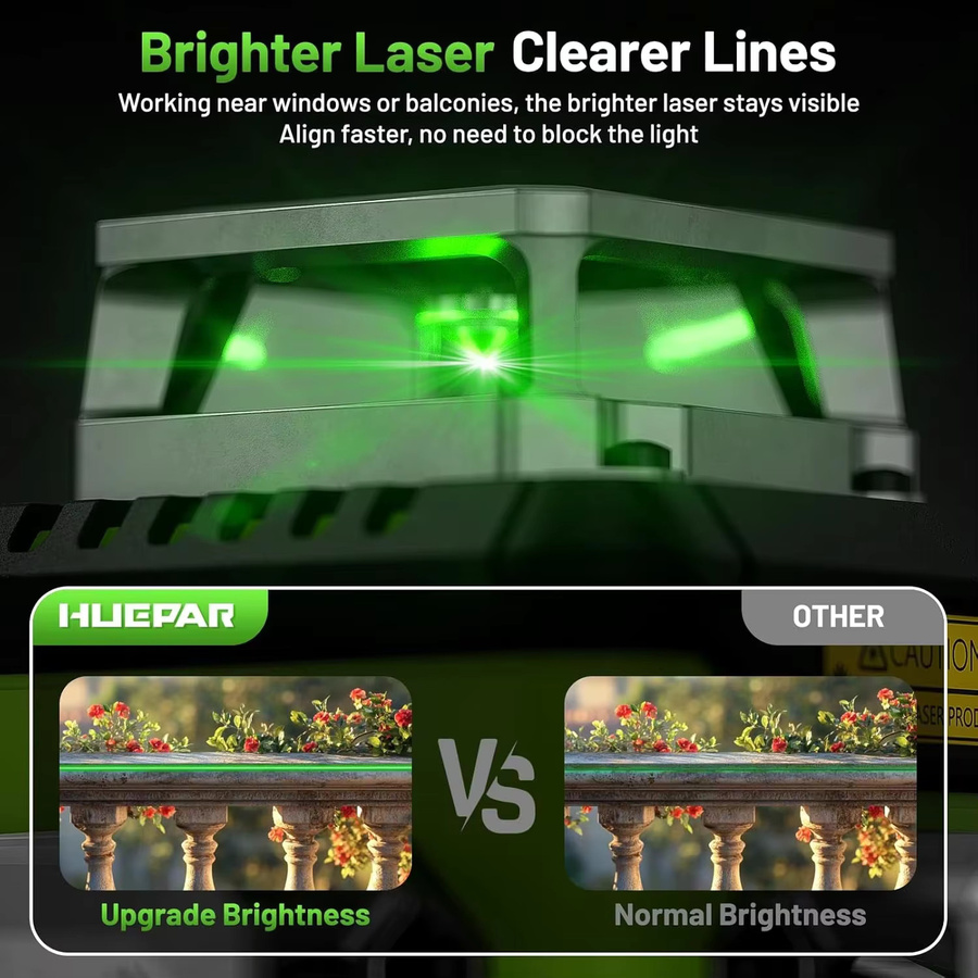 Huepar 3D-Laser-Nivelliergerät in Orange mit LCD-Bildschirm, selbstnivellierend und wiederaufladbar inklusive magnetischer Halterung und Hartschalenkoffer - Bild 3