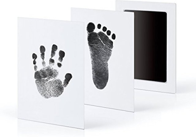 Clean-Touch-Stempelkissen Set für Hand- und Fußabdrücke von Neugeborenen in Weiß mit Fotorahmen und Aufdruckkarten - Bild 1