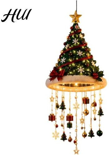 Huikerui Weihnachtsbaum-Hängeornament mit LED-Lichtern, Leuchtender Stern-Topper und Schneeflocken in Gold und Grün - Bild 1