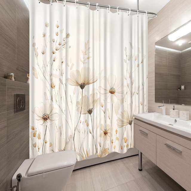 Kosmeen Duschvorhang mit Blumenmuster in Beige aus Polyester, B/H: 90 x 180 cm - Bild 1