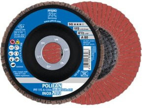PFERD TOOLS POLIFAN Fächerscheibe PFF A-COOL 80 für Edelstahl und Aluminium, Durchmesser: 115 mm, Bohrung: 22,23 mm - Bild 1