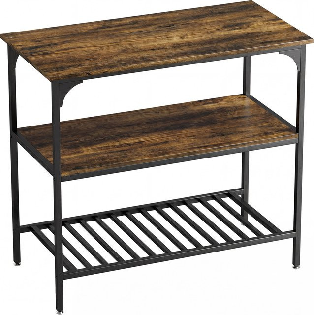 HOMCOM Küchenregal im industriellen Design mit 3 Stufen und großer Arbeitsplatte, Stahlrahmen, Rustikal-Braun/Schwarz, B: 100 cm, T: 50 cm, H: 90 cm - Bild 1