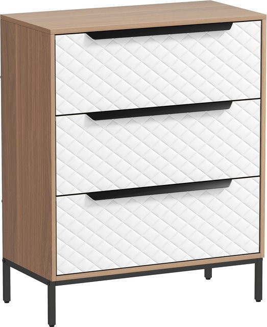 HOMCOM Stoffkommode mit 3 Schubladen in Natur und Weiß mit Diamantmuster für Schlafzimmer, Wohnzimmer und Büro - Bild 1