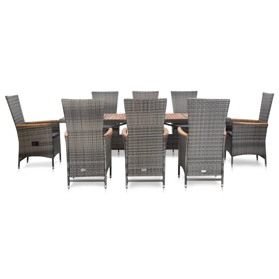 vidaXL 9-tlg Garten-Essgruppe aus Poly Rattan in Grau mit Auflagen und Akazienholz-Elementen - Bild 2
