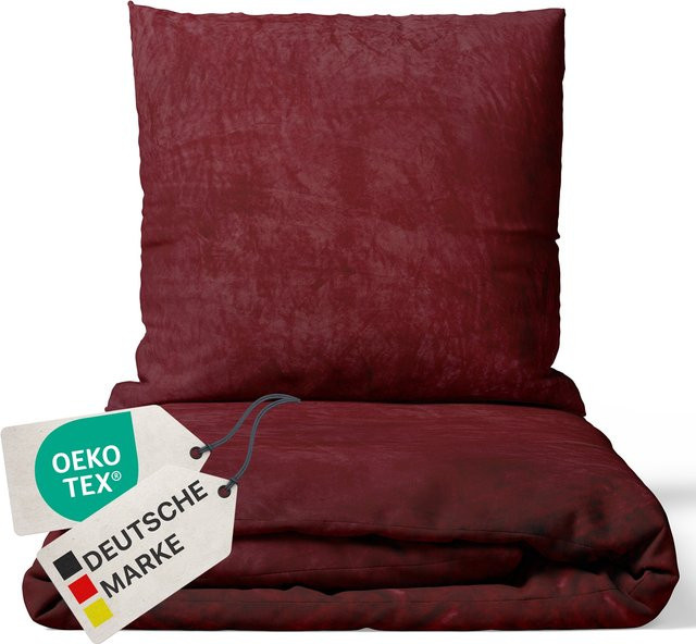 NYVI Winter Bettwäsche Set DreamScience Cashmere Touch aus Mikrofaser in Bordeaux, B/H: 155 x 220 cm und 80 x 80 cm - Bild 1