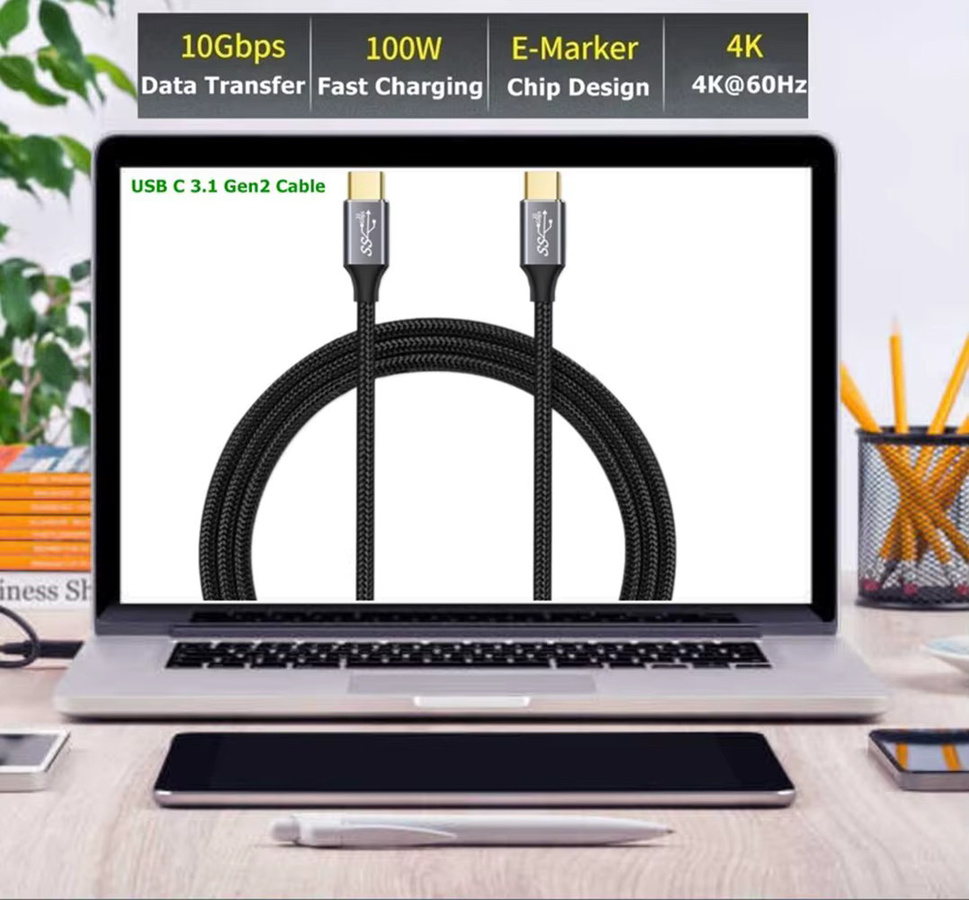 CableDeconn USB C 3.1 Gen 2 Kabel in Schwarz mit 10 Gbit/s Datenübertragung, 4K-Videoausgang und 100 W PD-Schnellladefunktion - Bild 2