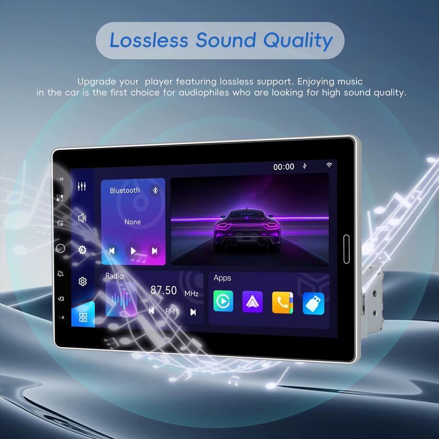 Podofo 1DIN Autoradio mit 10,1 Zoll abnehmbarem Bildschirm, MP5 Multimedia-Player mit kabellosem Carplay, Android Auto und Bluetooth, Schwarz - Bild 4