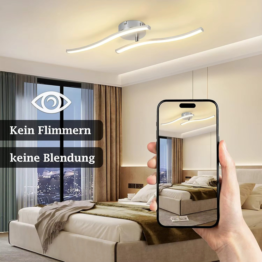 Cliheet 2-flammige LED-Deckenleuchte in Silber mit modernem Wellendesign, 12W, 3000K Warmweiß - Bild 2